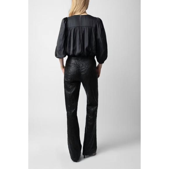 NEW ZADIG & VOLTAIRE tyfon satin blouse in noir - Picture 3 of 4